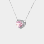 Necklace with a pink heart-shaped gemstone on a white background